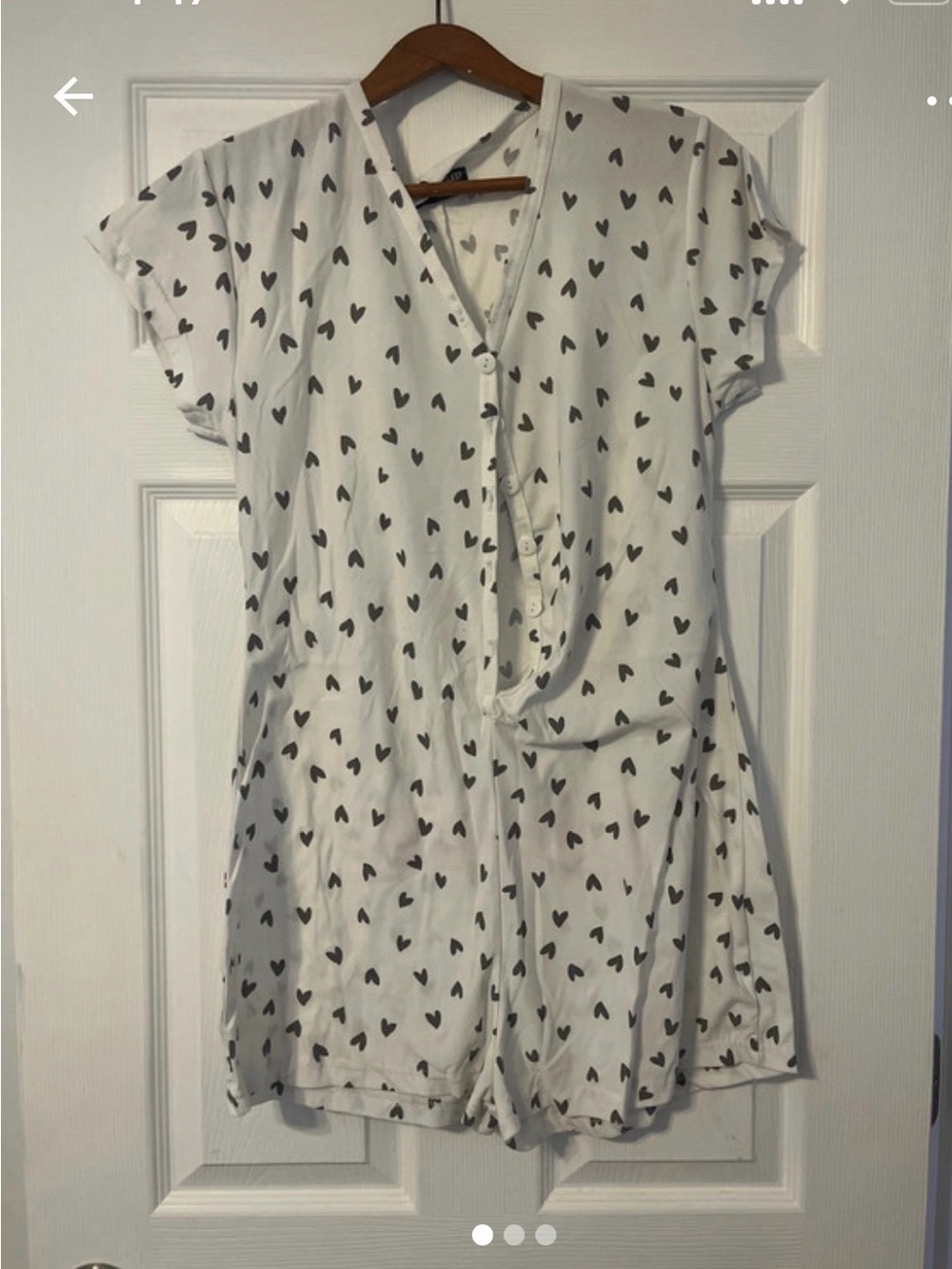 Women's White Heart-Print Short Romper - Comfortable Sleepwear